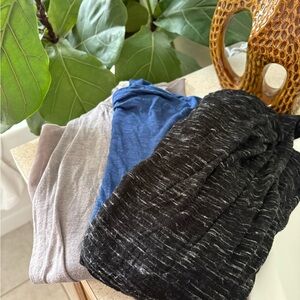 Size Small Set of Three Soft Knit Tops in Black, Blue, and Gray